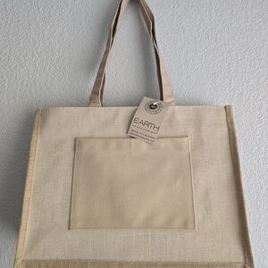 Earth Axxessories Jute Neutral Tote Bag - 16.5" x 12" w Reinforced Bottom - NWT